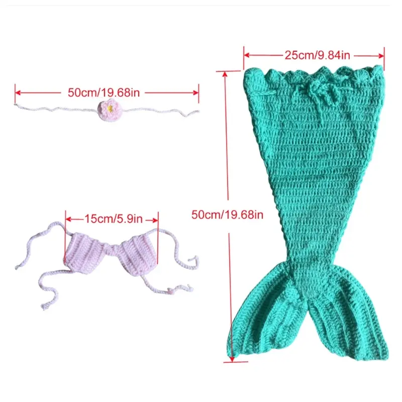 Newborn Photography Props Costume Mermaid Tail Outfit with Headband Posing Clothing Baby 1-6 Month Photo Shooting Props
