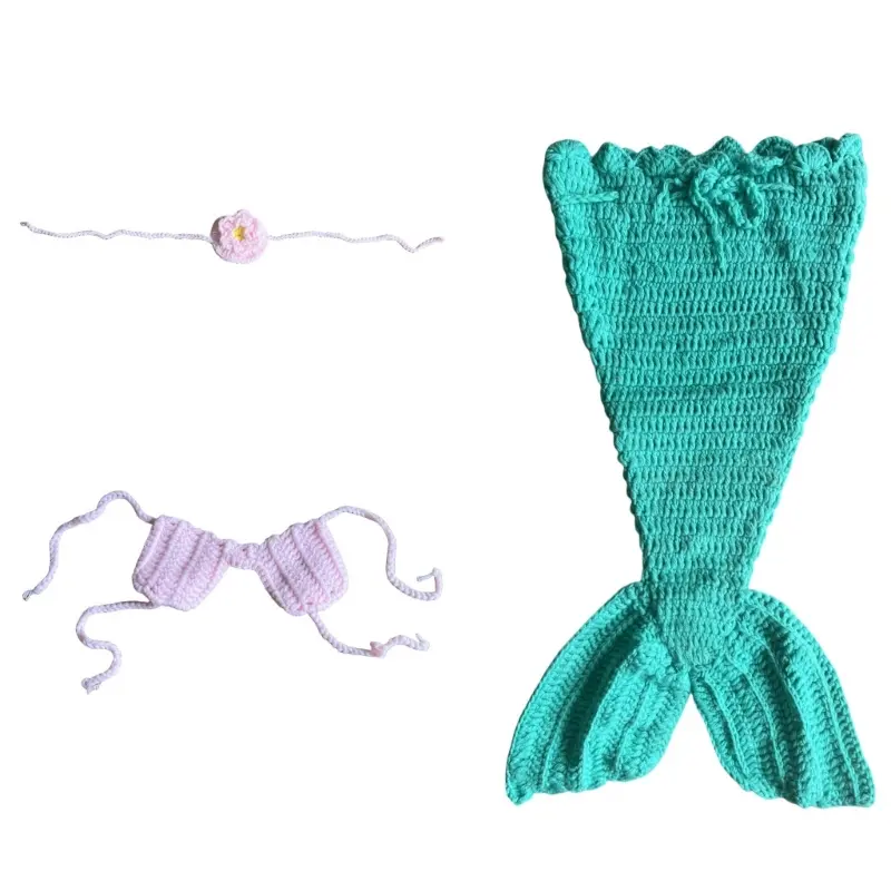 Newborn Photography Props Costume Mermaid Tail Outfit with Headband Posing Clothing Baby 1-6 Month Photo Shooting Props