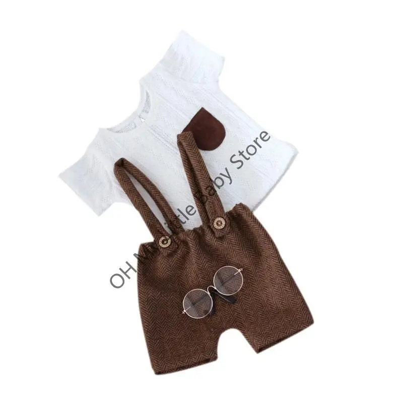 M76C Baby Top with Eyeglasses & Braces Shorts Newborn Photography Apparel