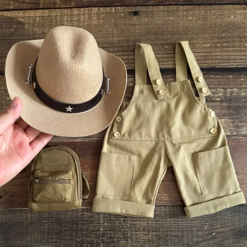 Newborns Photo Studio Work pants design Costume Polyester Romper Hat Bag For 0-1 Month Infants Photography Outfit
