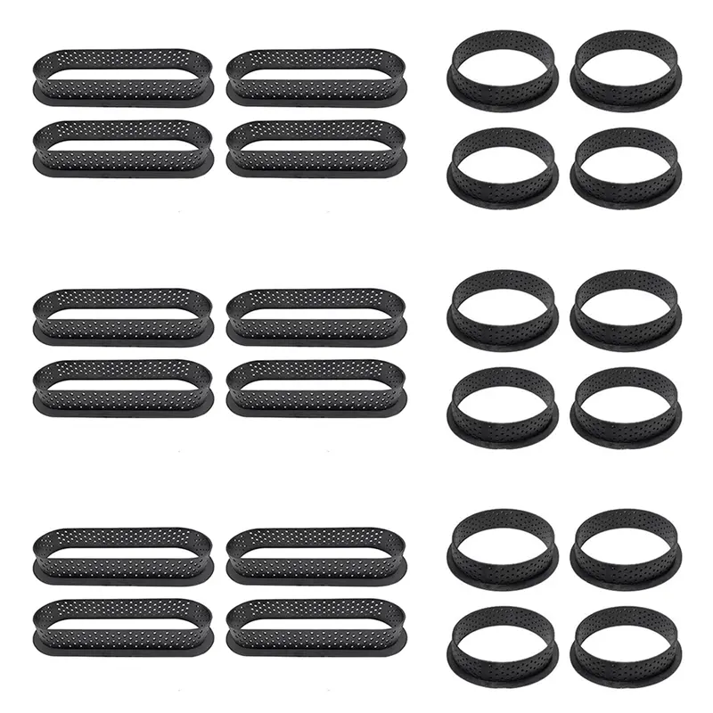 HGHO 24 Pcs Round & Oval Tart Rings Heat-Resistant Perforated Cake Mousse Ring Non Stick Bakeware Mini Cake Mold Cake Rings