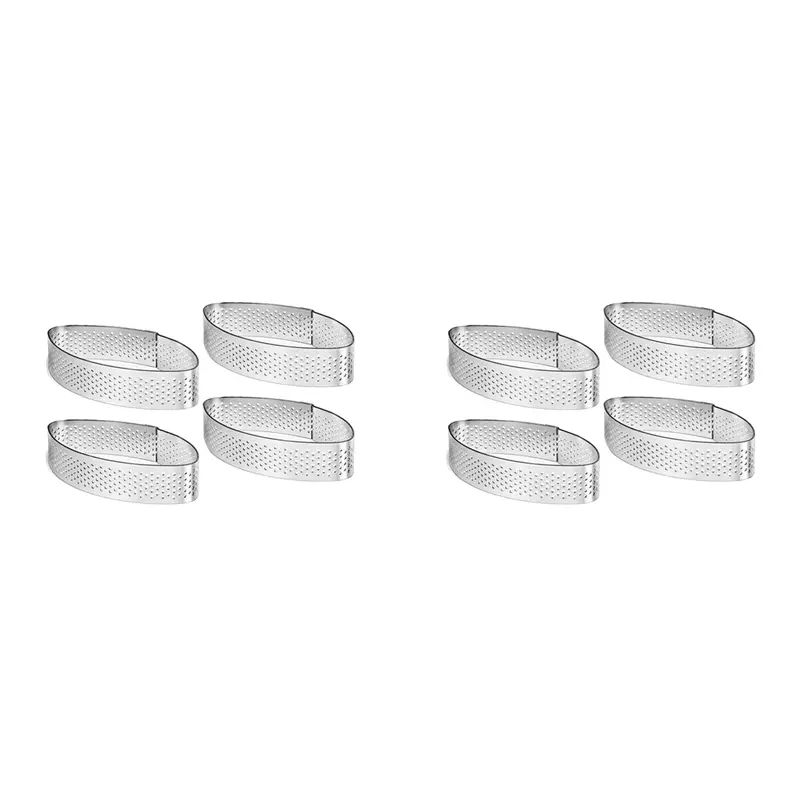 HGHO 8PCS Cake Mold Tool Pastry Cheese Tart Ring Kitchen Utensils Porous Cake Mouss French Tart Ring (Boat)