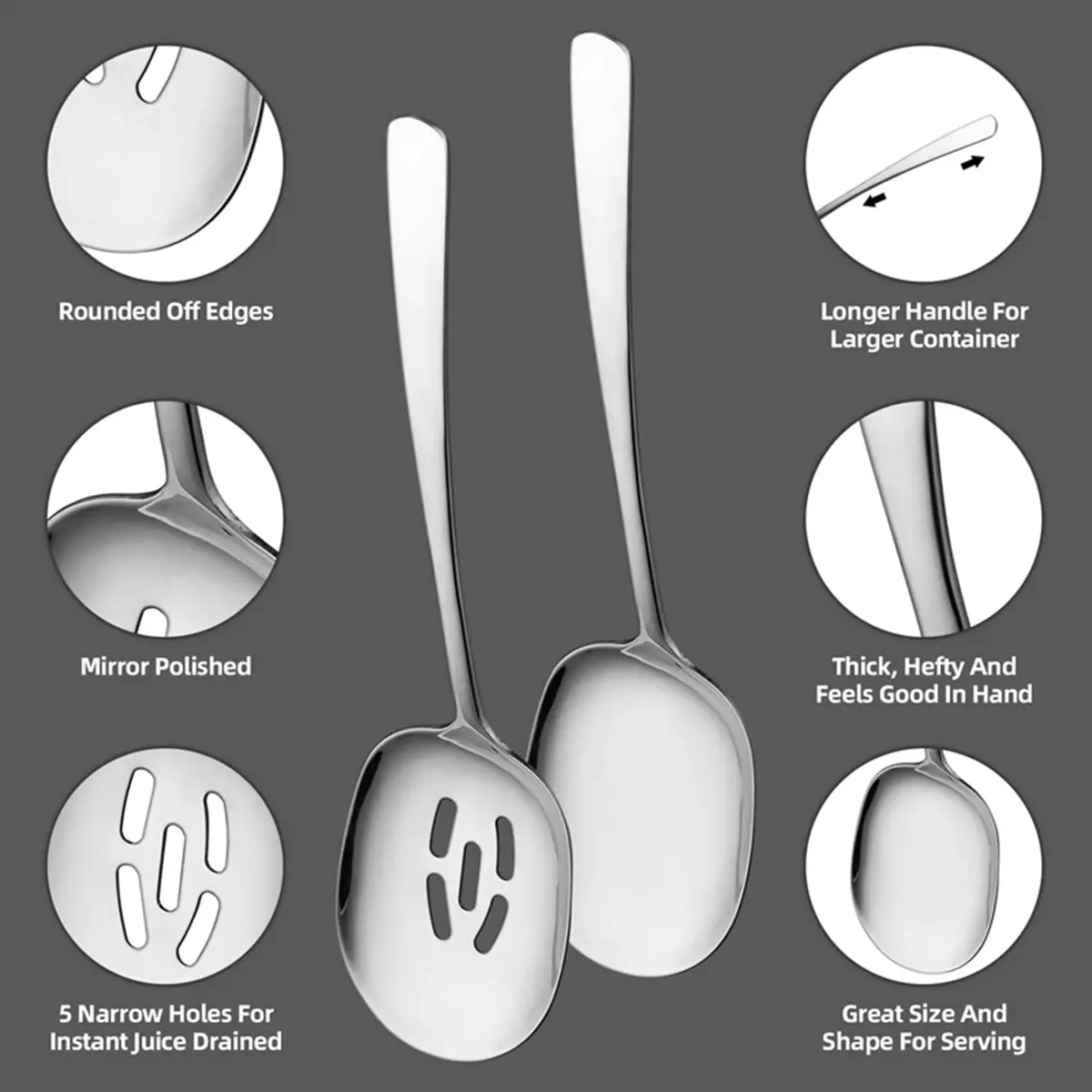 HGHO 6 Pcs Serving Spoon, Spoons Silverware, Cooking Spoon,22.2X6.3Cm & 25X7.2Cm