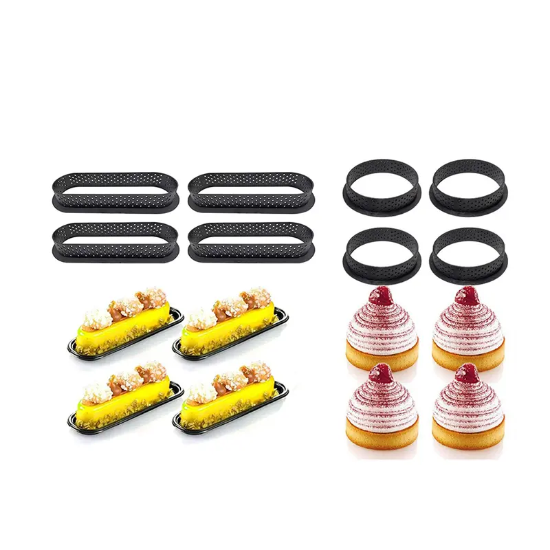 HGHO 24 Pcs Round & Oval Tart Rings Heat-Resistant Perforated Cake Mousse Ring Non Stick Bakeware Mini Cake Mold Cake Rings