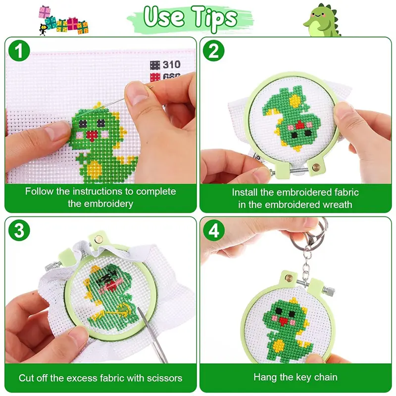 HGHO 6Pcs Needlepoint Beginner Kits DIY Ornaments Craft For Kids Beginners DIY Mini Embroidery Kit
