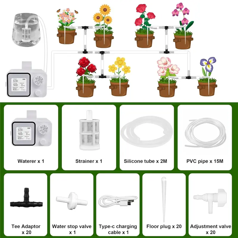 HGHO Automatic Watering System With Adjustable Drippers Automatic Drip Irrigation Kit With Customize Schedule Water