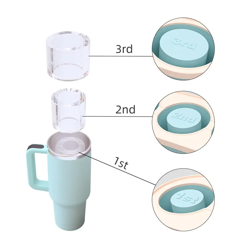HGHO Ice Mold For Stanley Cups, Silicone Ice Maker With Lid For Making 3 Hollow Cylinder Ice Molds,Reusable Durable Blue & Green