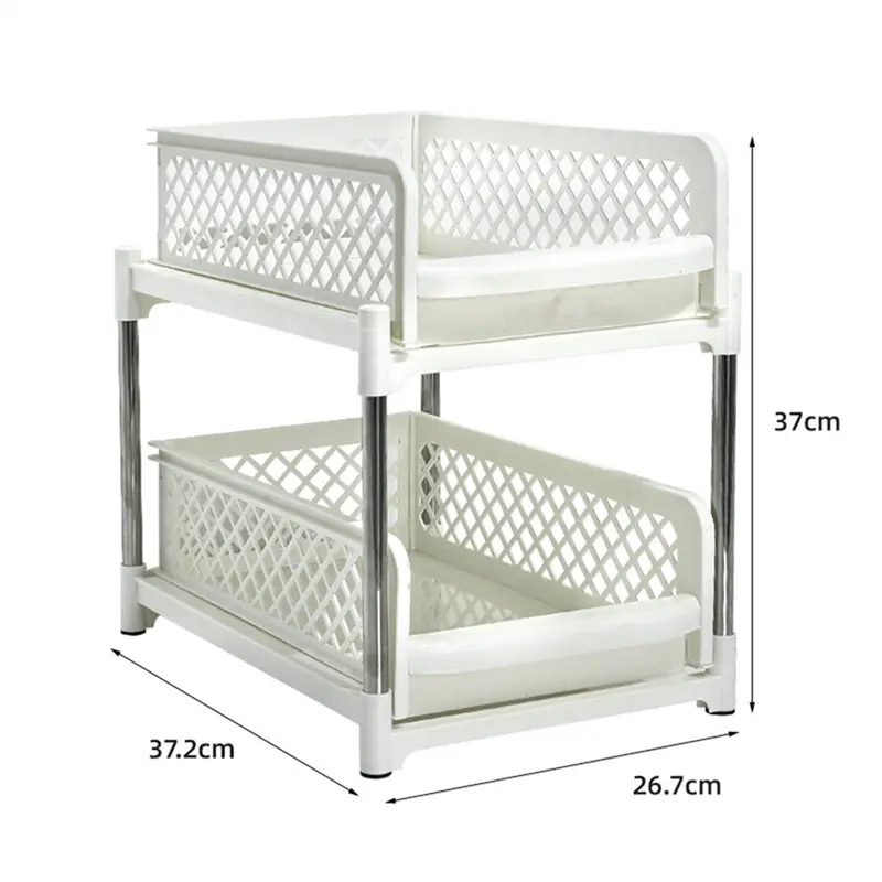 HGHO Space-Saving Design 2-Layer Organizer With Pull-Out Drawers, Sliding Bathroom And Kitchen Cabinet Storage