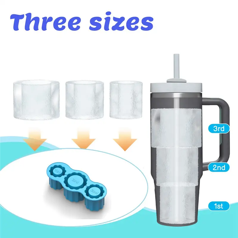 HGHO Ice Mold For Stanley Cups, Silicone Ice Maker With Lid For Making 3 Hollow Cylinder Ice Molds,Reusable Durable Blue & Green