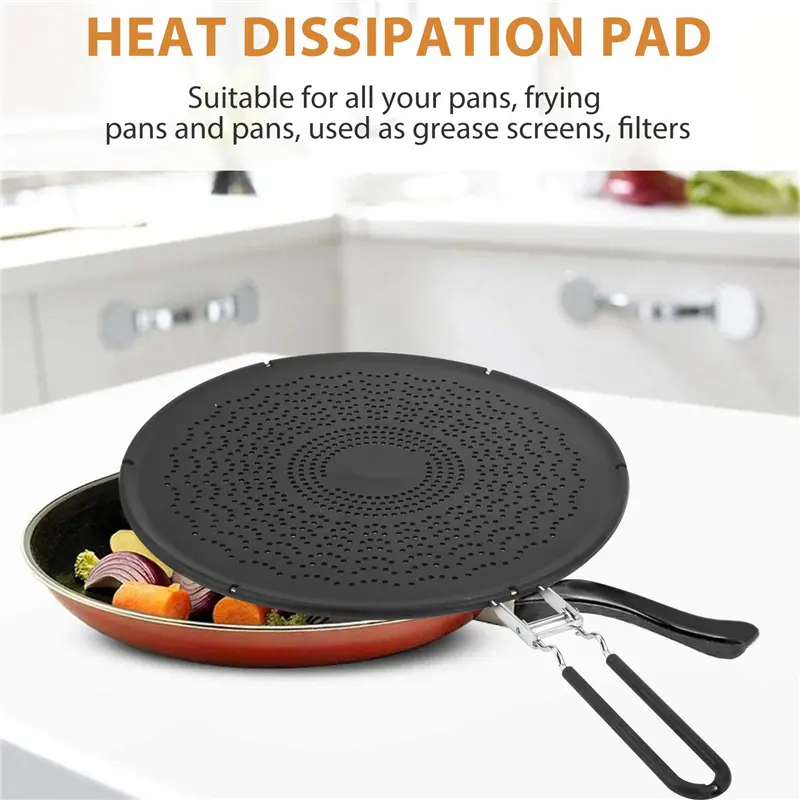 HGHO 13 Inch Silicone Splatter Screen - Pan Cover With Folding Handle,Heat Resistant Oil Splash Guard,Heat Insulation Black