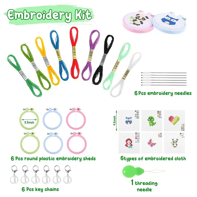 HGHO 6Pcs Needlepoint Beginner Kits DIY Ornaments Craft For Kids Beginners DIY Mini Embroidery Kit