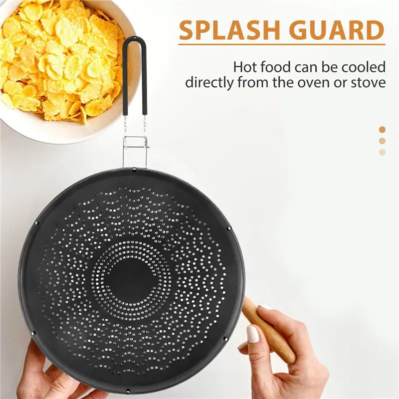 HGHO 13 Inch Silicone Splatter Screen - Pan Cover With Folding Handle,Heat Resistant Oil Splash Guard,Heat Insulation Black