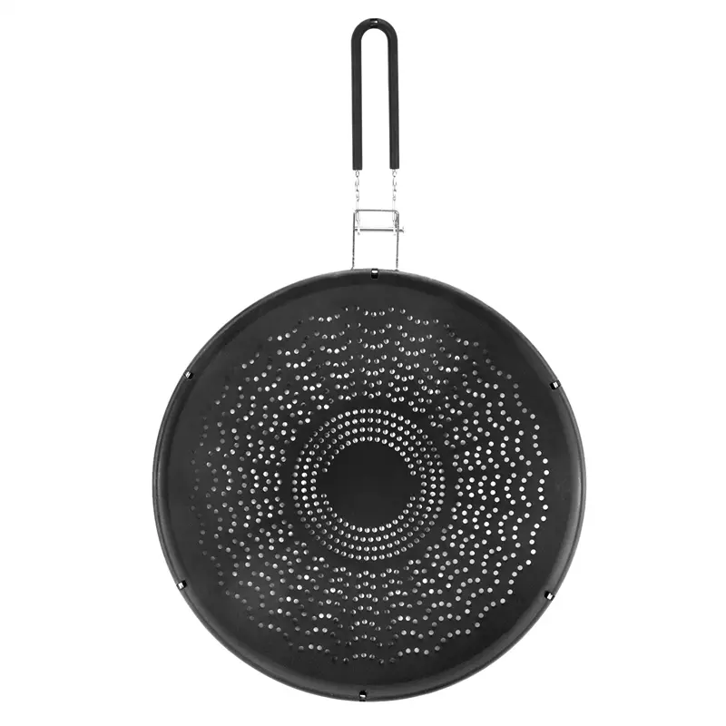 HGHO 13 Inch Silicone Splatter Screen - Pan Cover With Folding Handle,Heat Resistant Oil Splash Guard,Heat Insulation Black