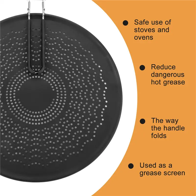HGHO 13 Inch Silicone Splatter Screen - Pan Cover With Folding Handle,Heat Resistant Oil Splash Guard,Heat Insulation Black