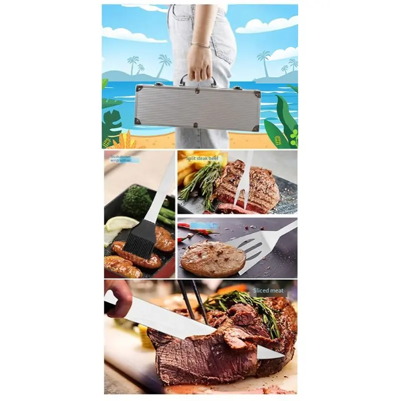 HGHO Convenient Outdoor Barbecue Equipment 6-Piece Set Stainless Steel Barbecue Equipment Barbecue Set Bbq Party
