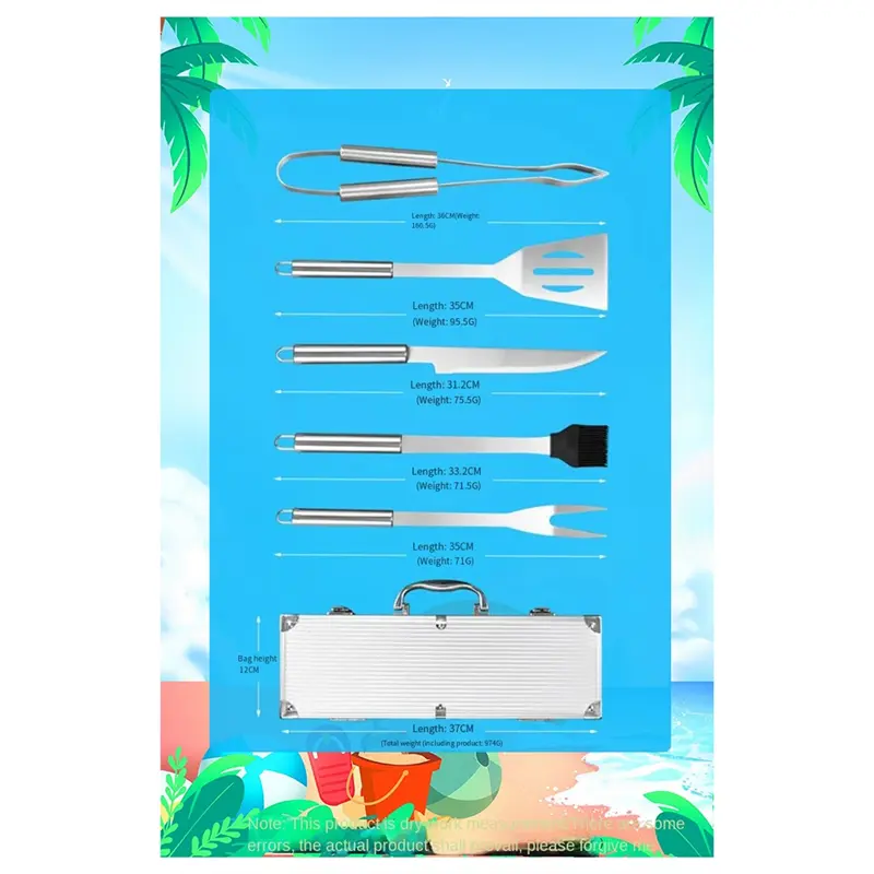 HGHO Convenient Outdoor Barbecue Equipment 6-Piece Set Stainless Steel Barbecue Equipment Barbecue Set Bbq Party