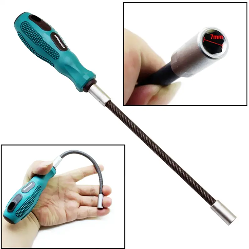 HGHO 3Pcs 7MM Socket Screwdriver Flexible Hex Flex Manual Socket Screw Driver Hand Tools