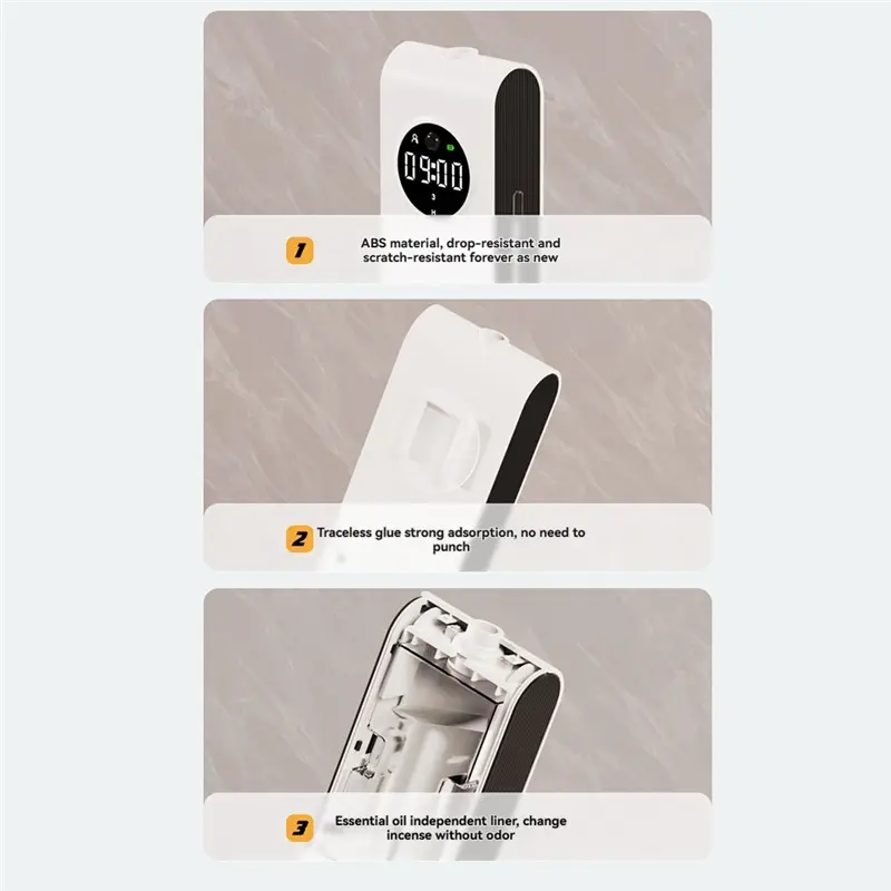 HGHO USB Rechargeable Deodorant Home Fragrance With Clock Function 5 Spary Mode Aromatherapy Diffuser Wall-Mounted Fragrance A