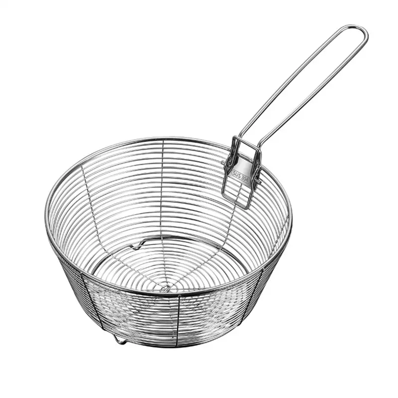 HGHO Strainer Basket Fine Mesh Non-Stick Bottom Foldable Handle Anti-Scalding Heat Resistant Rust-Proof Kitc