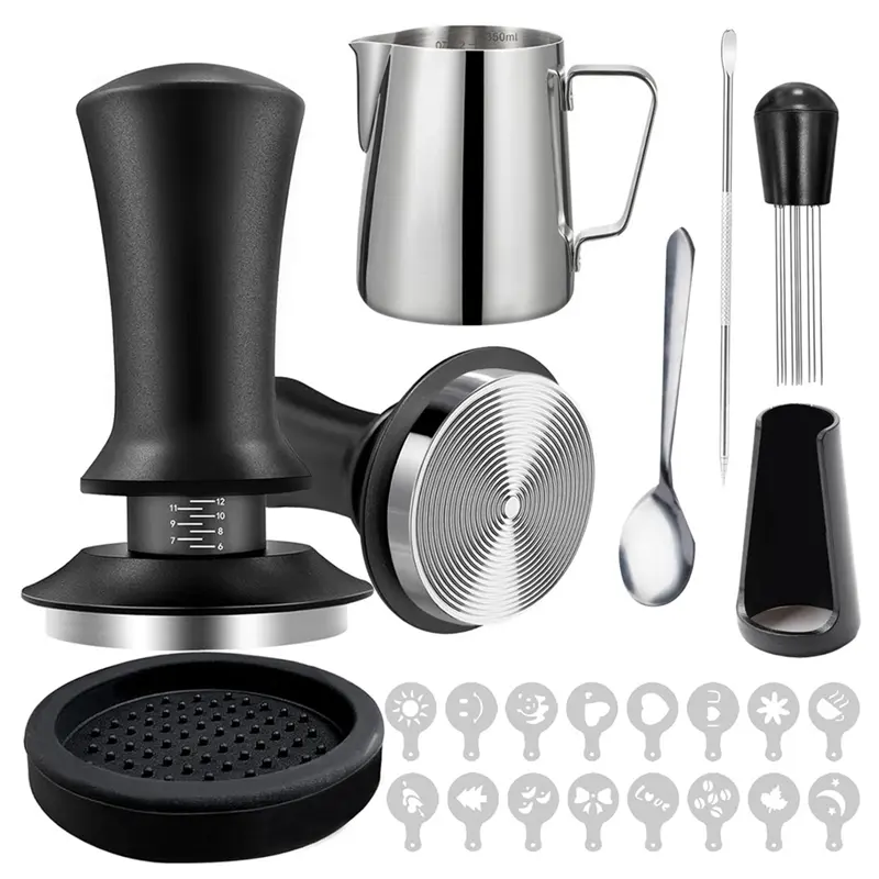 HGHO 22 PCS Espresso Accessories Coffee Espresso Tamper Set With Espresso Tamper, WDT Tool, Coffee Stirrer, Frothing Pitcher 58M
