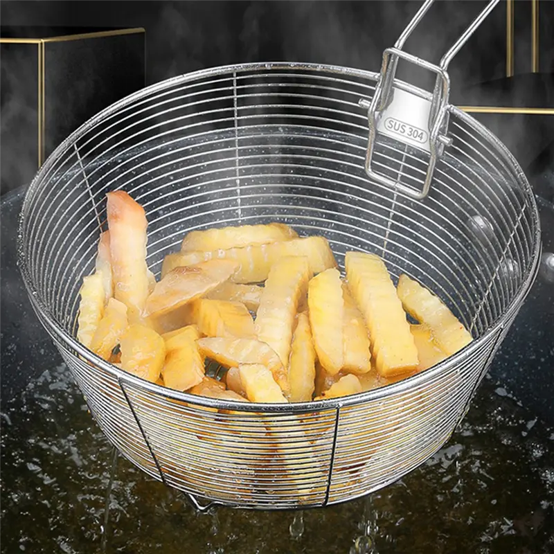HGHO Strainer Basket Fine Mesh Non-Stick Bottom Foldable Handle Anti-Scalding Heat Resistant Rust-Proof Kitc