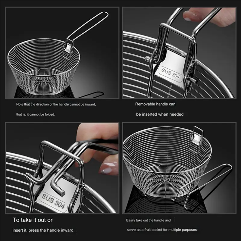 HGHO Strainer Basket Fine Mesh Non-Stick Bottom Foldable Handle Anti-Scalding Heat Resistant Rust-Proof Kitc