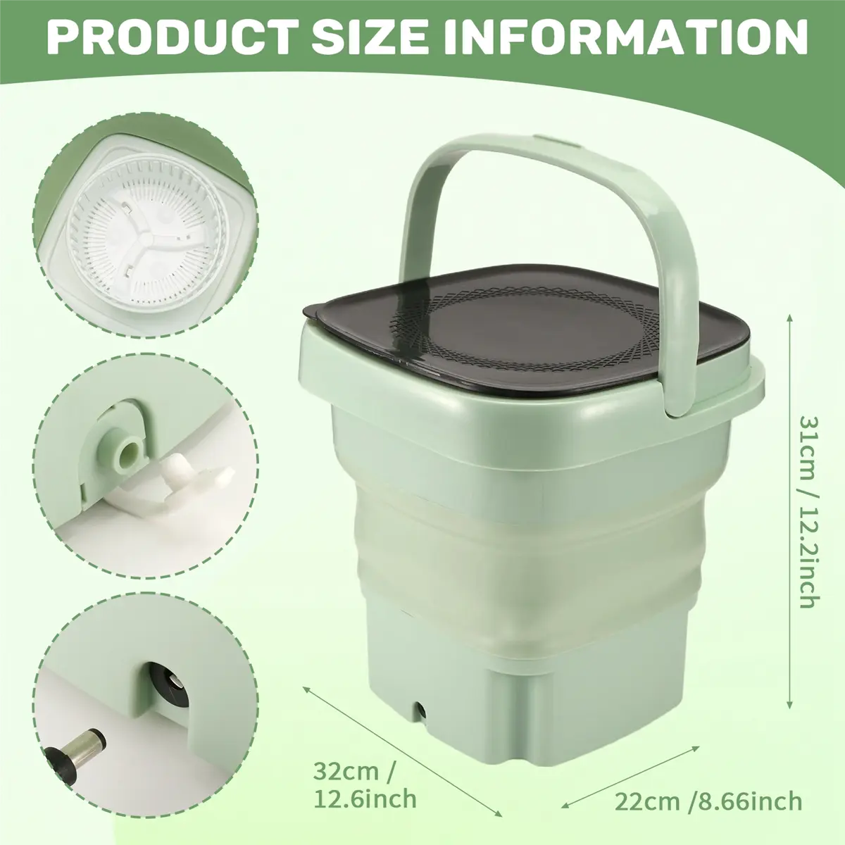 New Folding Washing Machine with Dryer Bucket for Clothes Socks Underwear Cleaning Washer Mini Green EU Plug