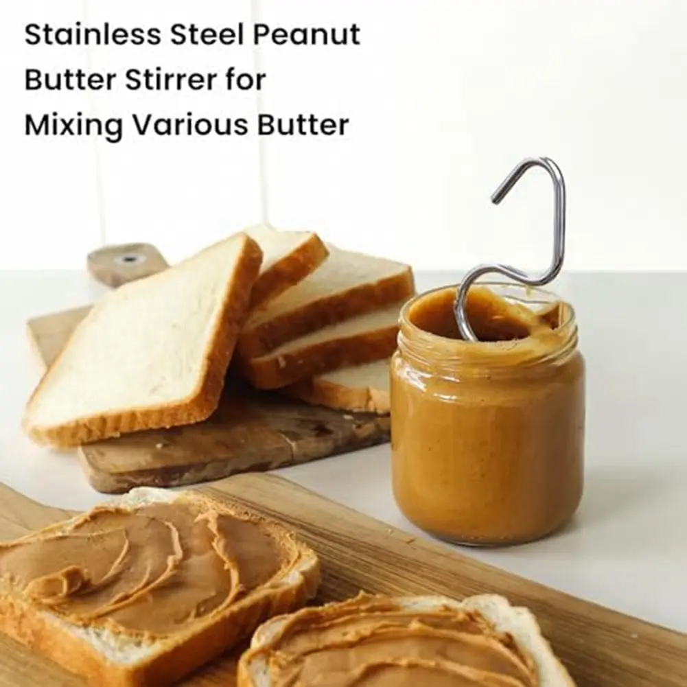 HGHO 4 Pcs Peanut Butter Stirrer, Stainless Steel Peanut Nut Butter Mixer Stirring Jam Stirring Peanut Butter Mixer Tool Durable