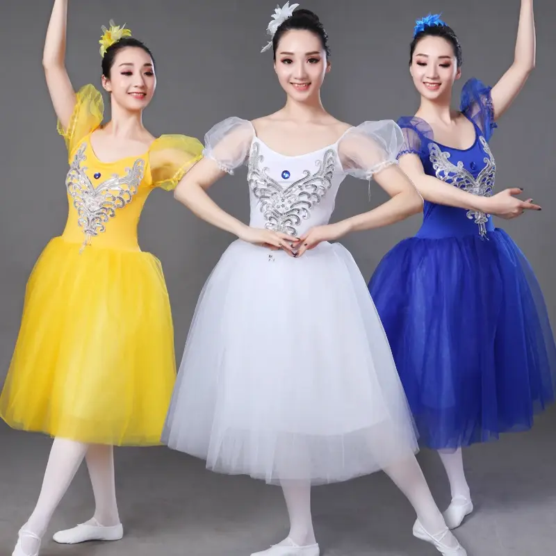 Romantic Ballet Dress Adult Female Swan Lake Stage Wear Costumes Puff Sleeve Classical Ballet Tutu Performance Competition Wear