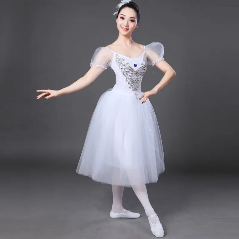 Romantic Ballet Dress Adult Female Swan Lake Stage Wear Costumes Puff Sleeve Classical Ballet Tutu Performance Competition Wear