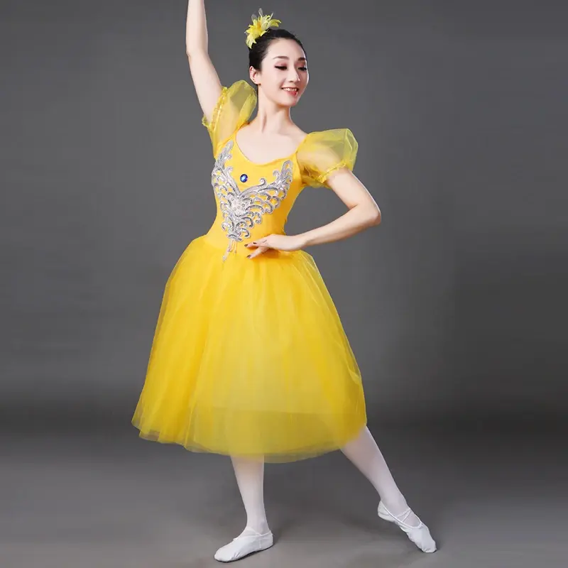 Romantic Ballet Dress Adult Female Swan Lake Stage Wear Costumes Puff Sleeve Classical Ballet Tutu Performance Competition Wear