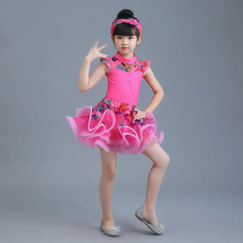 Children Professional Latin Dance Dress for Girls Ballroom Dancing Dresses Rumba Cha Cha Samba Practice Dress Latin Performance
