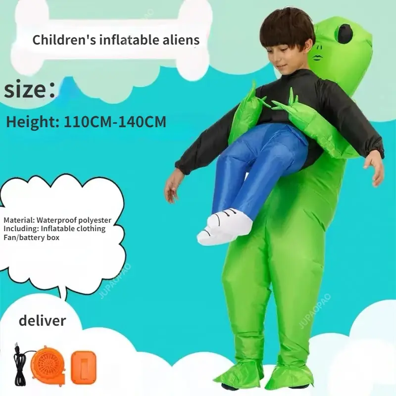 Adult green ET Alien Inflatable Costume Anime Suits Dress Mascot Halloween Party Cosplay Costumes for Man Woman Boys Girls Kids