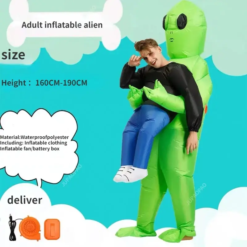 Adult green ET Alien Inflatable Costume Anime Suits Dress Mascot Halloween Party Cosplay Costumes for Man Woman Boys Girls Kids