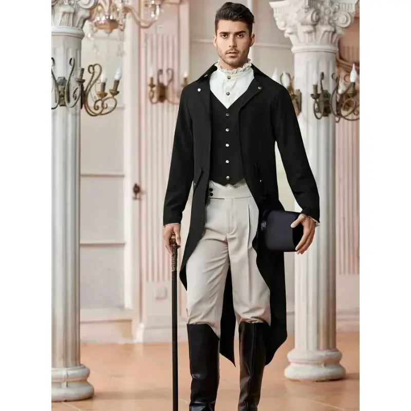 Renaissance Pirate Christmas Party Costume Autumn Men's Elegant Steampunk Victorian Jacket Gothic Tailcoat Costume Vintage