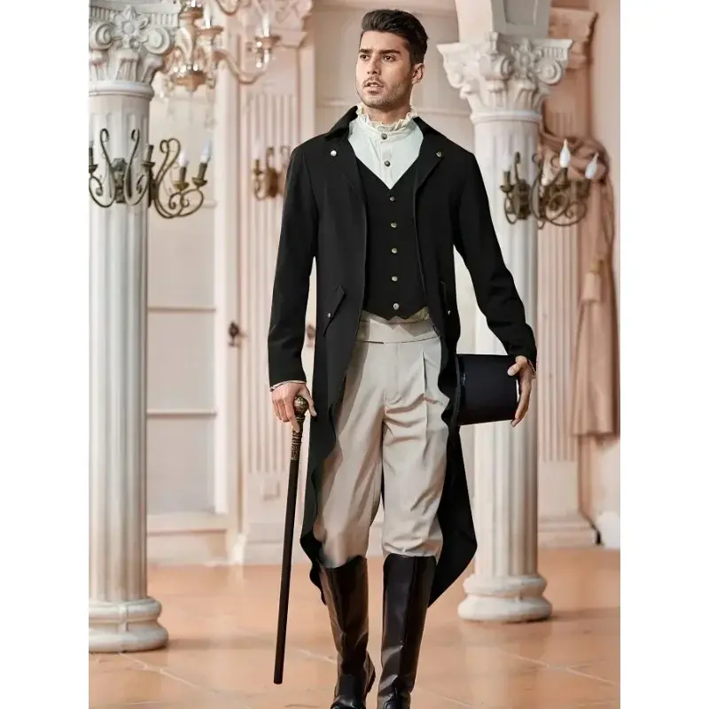 Renaissance Pirate Christmas Party Costume Autumn Men's Elegant Steampunk Victorian Jacket Gothic Tailcoat Costume Vintage