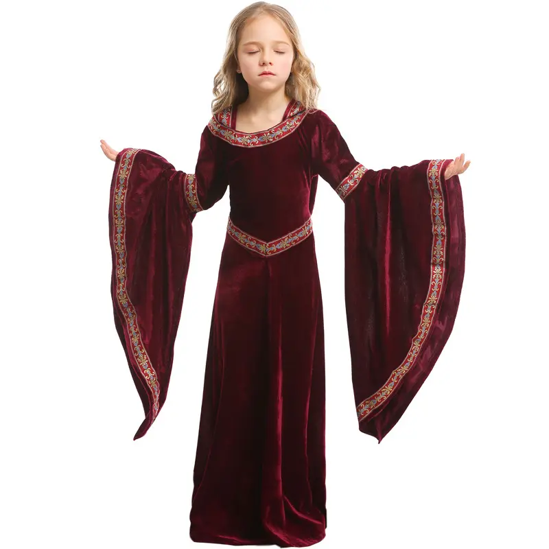 Halloween wine red vampire children's costume, girls' party cosplay performance costume, European medieval costume