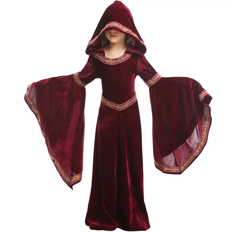 Halloween wine red vampire children's costume, girls' party cosplay performance costume, European medieval costume