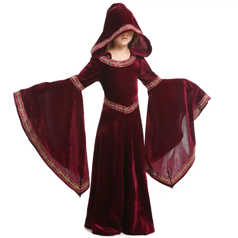 Halloween wine red vampire children's costume, girls' party cosplay performance costume, European medieval costume