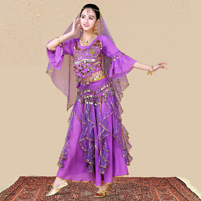 Clothing Dance Practice Clothing Belly Dance Suit New Long-sleeved Suit Belly  Clothing Indian Dance Performance