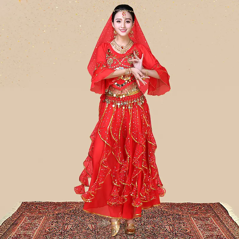 Clothing Dance Practice Clothing Belly Dance Suit New Long-sleeved Suit Belly  Clothing Indian Dance Performance
