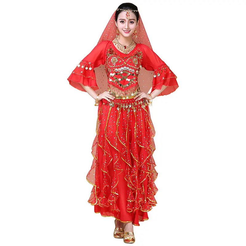 Clothing Dance Practice Clothing Belly Dance Suit New Long-sleeved Suit Belly  Clothing Indian Dance Performance