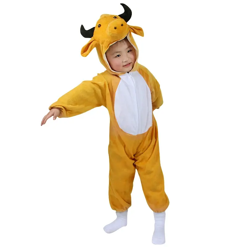 Children Kids Cows Yellow Cattle Costume Cosplay Halloween Animals Costumes Jumpsuit for Height 90-150 cm Boy Girl
