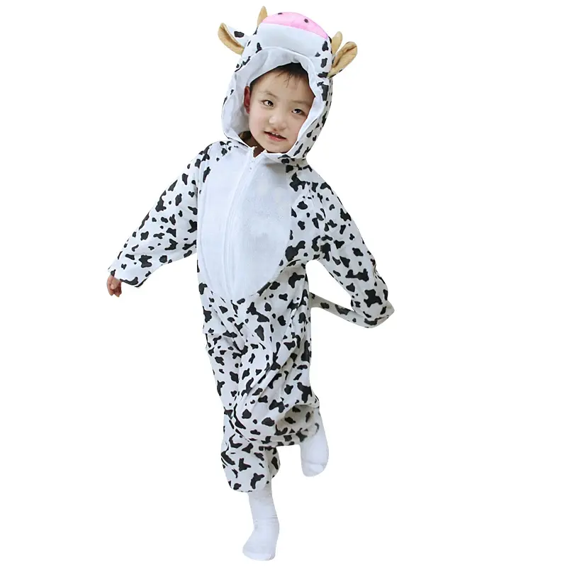 Children Kids Cows Yellow Cattle Costume Cosplay Halloween Animals Costumes Jumpsuit for Height 90-150 cm Boy Girl