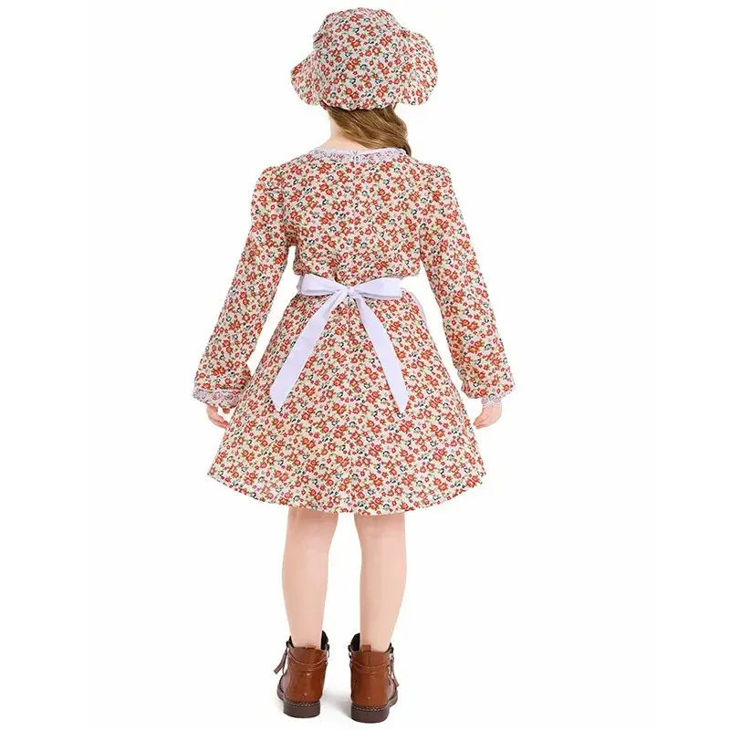 Girl's Little House Costume Role Playing Eyelid Evening Dress Halloween Carnival Early American Pioneer Old Luke's Day