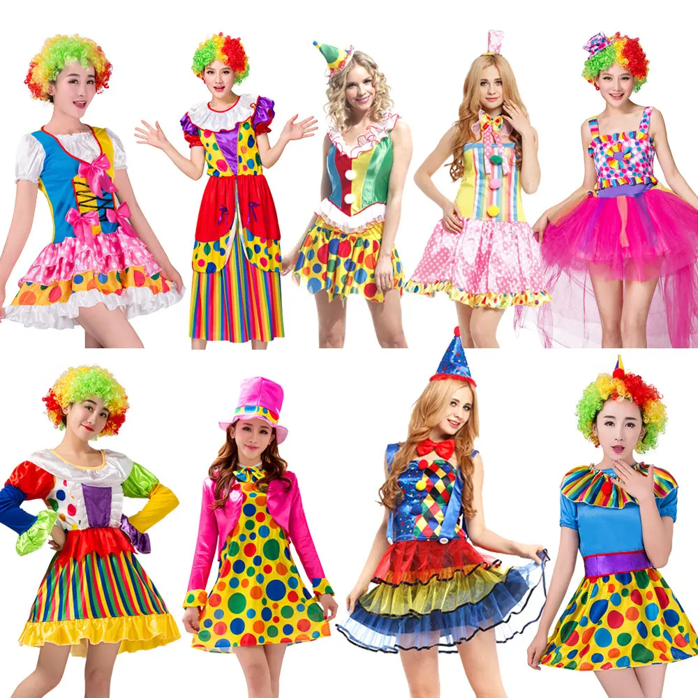 Role-playing adult ugly clothing, women's clown clothes, performance costume, masquerade ball clothes, clown skirts, clown sets