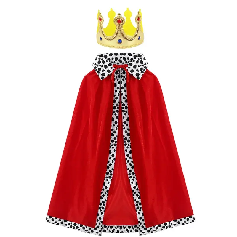 Boy Girls Men Women Adult King Costume Set Cape Queen Robe Red Cloak Crown Halloween Prince Cosplay Birthday Party Dress Up