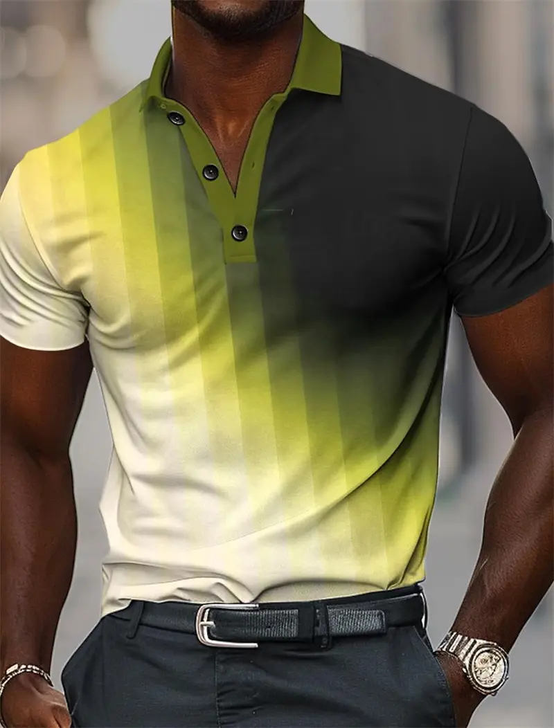 Simple Geometric Patterns Business Polo For Men Summer Fashion Daily Wear 3D Printed Polo Shirts Loose Breathable Golf Shirts