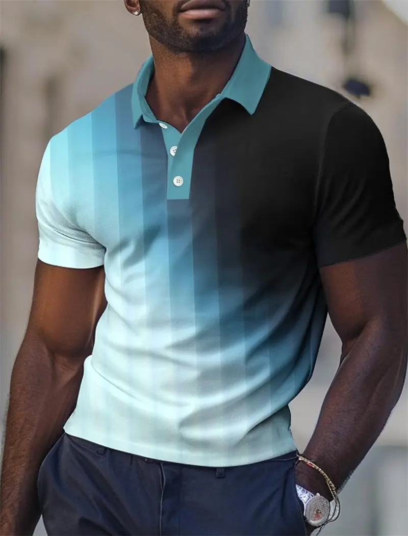 Simple Geometric Patterns Business Polo For Men Summer Fashion Daily Wear 3D Printed Polo Shirts Loose Breathable Golf Shirts