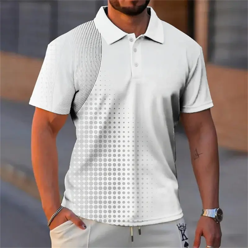 Simple Geometric Patterns Business Polo For Men Summer Fashion Daily Wear 3D Printed Polo Shirts Loose Breathable Golf Shirts
